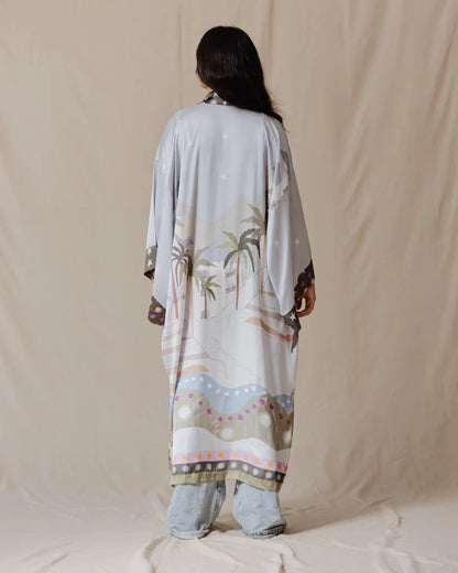 Blue Palm Valley Satin Kimono