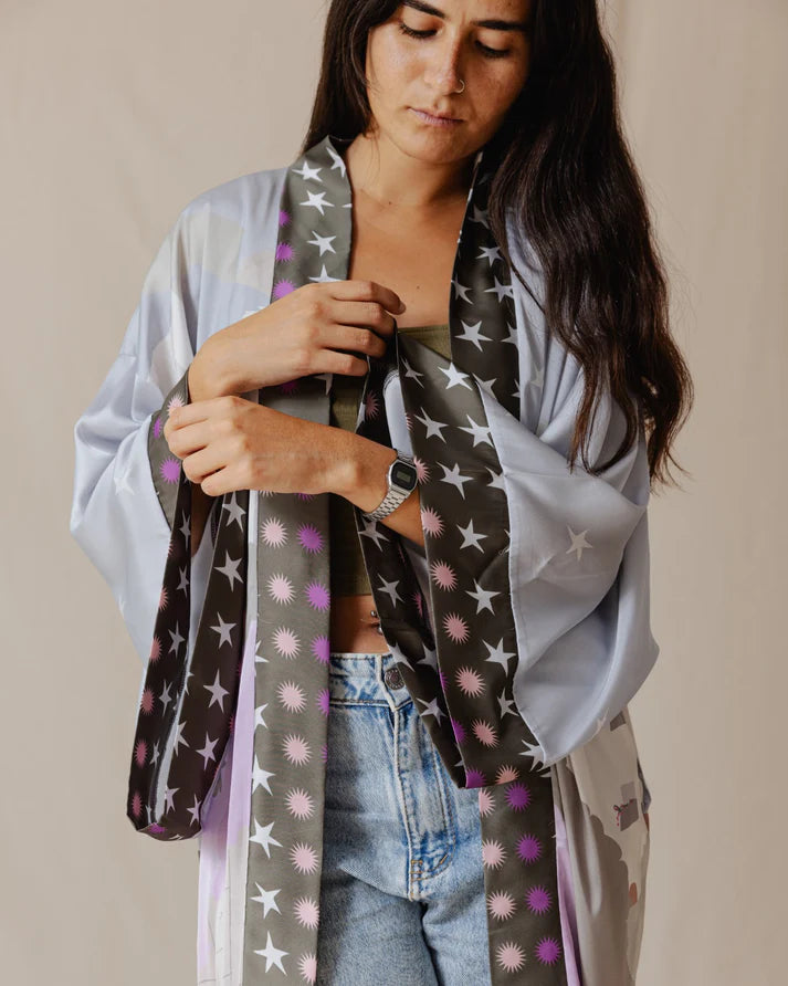 Blue Palm Valley Satin Kimono