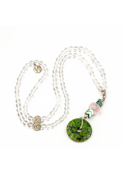 Clear Quartz with Rose Quartz & Jade Necklace