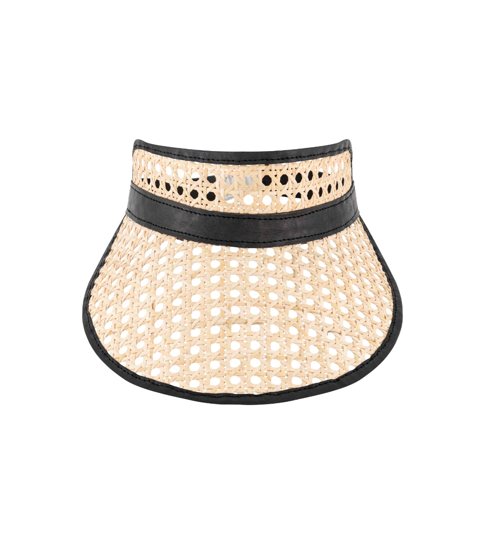 Fifi rattan & leather visor Black