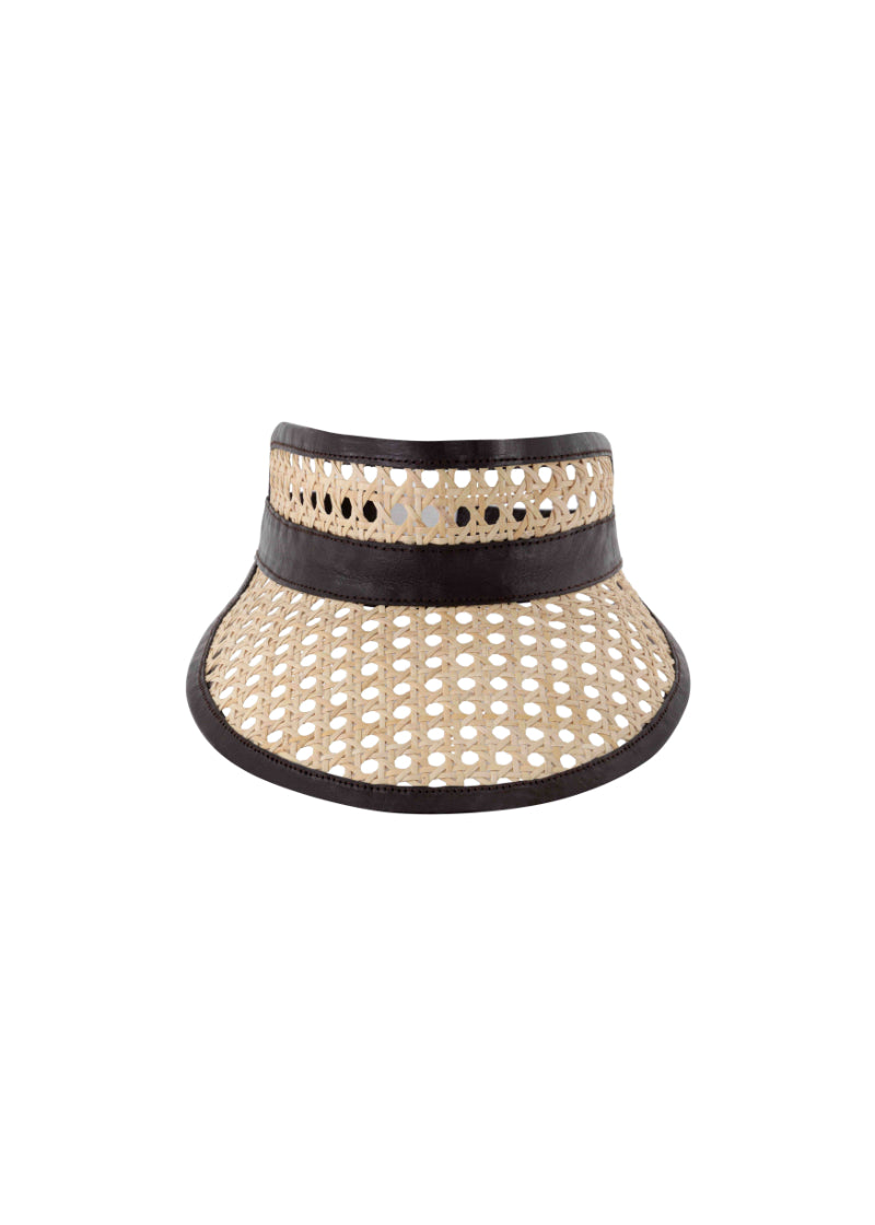 Fifi rattan & leather visor - Coffee