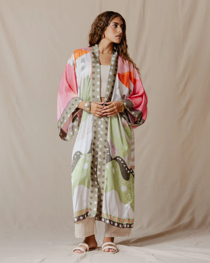 The Valley Satin Kimono Pink