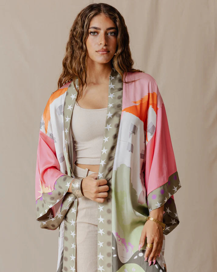 The Valley Satin Kimono Pink