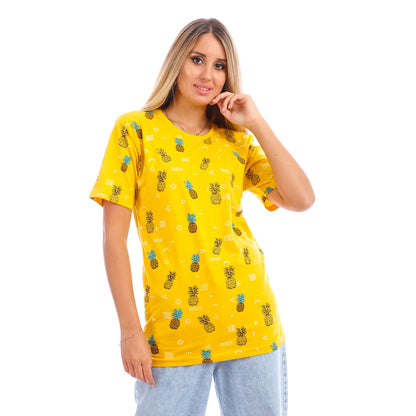 Pineapples Round Neck  T-Shirt - Yellow