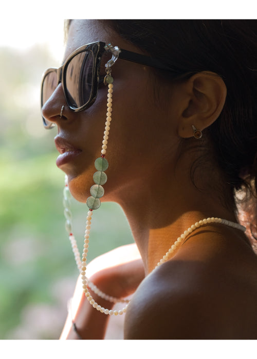 White Shell with Green Jade Eyeglass Chain