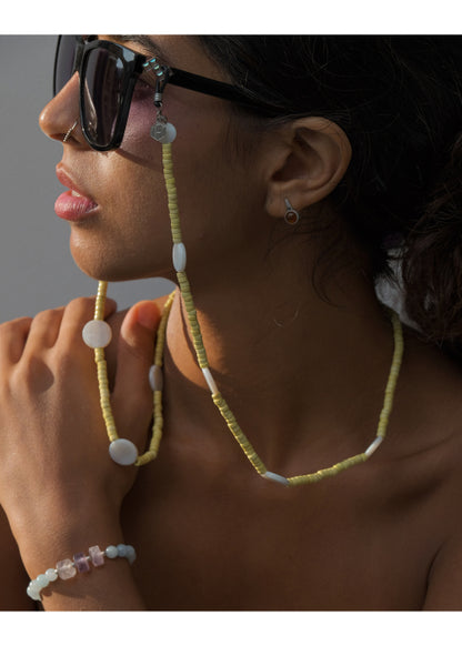 Yellow Beads with Mother of Pearl Eyeglass Chain