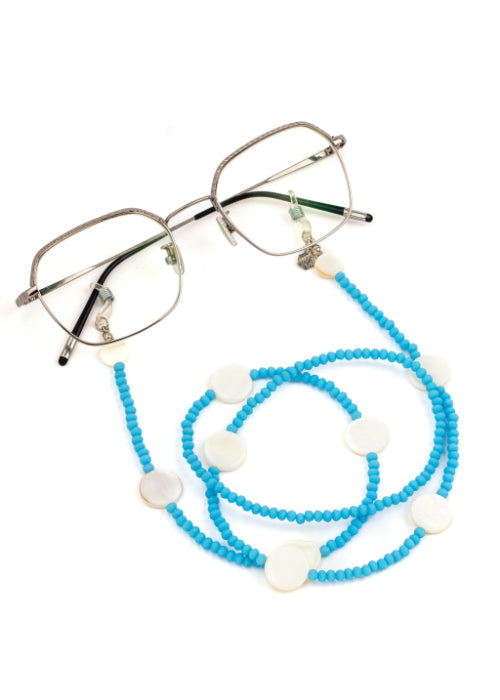 Blue Crystals with Mother of Pearl Eyeglass Chain