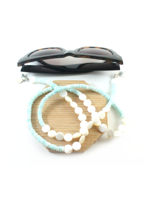 Blue Shell with Mother of Pearl Eyeglass Chain