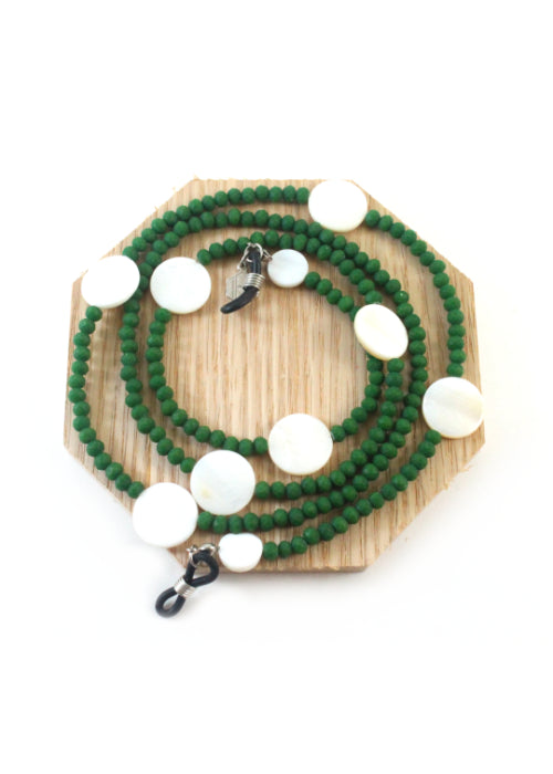 Green Crystals with Mother of Pearl Eyeglass Chain
