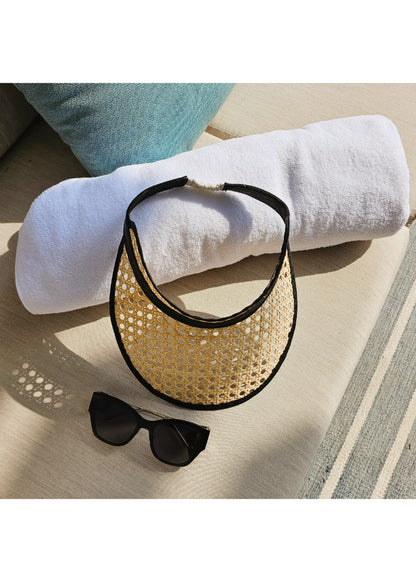 Fifi rattan & leather visor Black