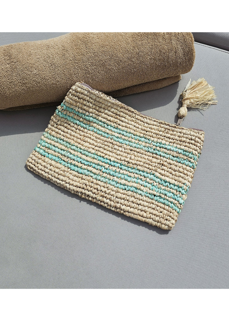 Meri raffia Pouch, stripes