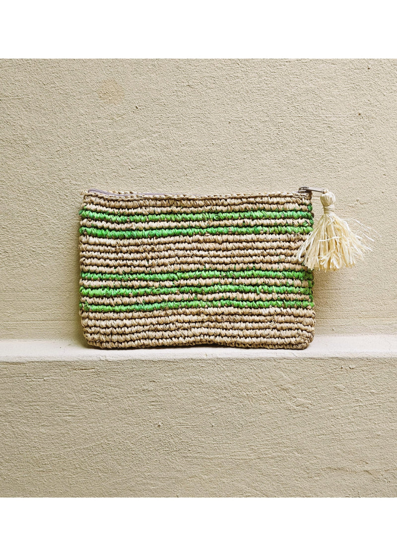 Meri raffia Pouch, stripes