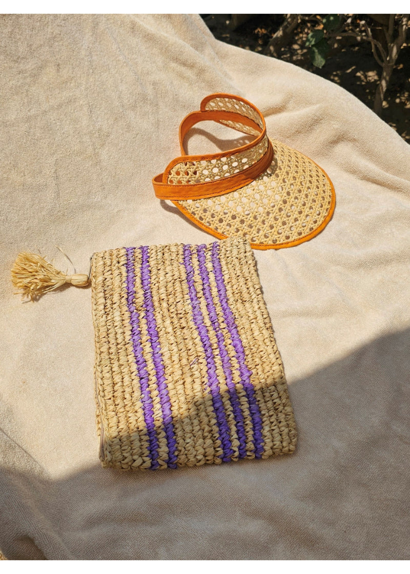 Meri raffia Pouch, stripes