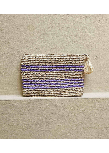 Meri raffia Pouch, stripes