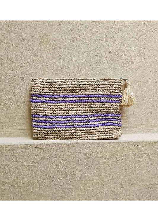 Meri raffia Pouch, stripes