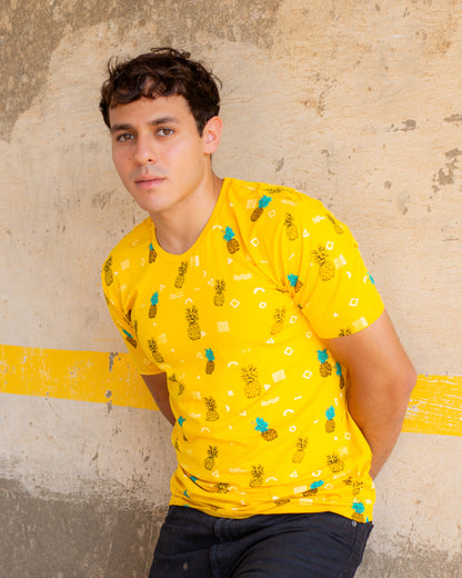 Pineapples Round Neck  T-Shirt - Yellow