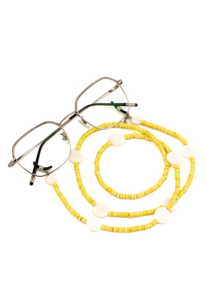 Yellow Beads with Mother of Pearl Eyeglass Chain